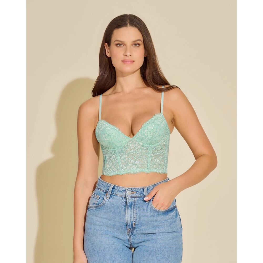 Cosabella Pret A Porter Padded Floral Lace Pushup Bustier Top Green Size 32D NWT